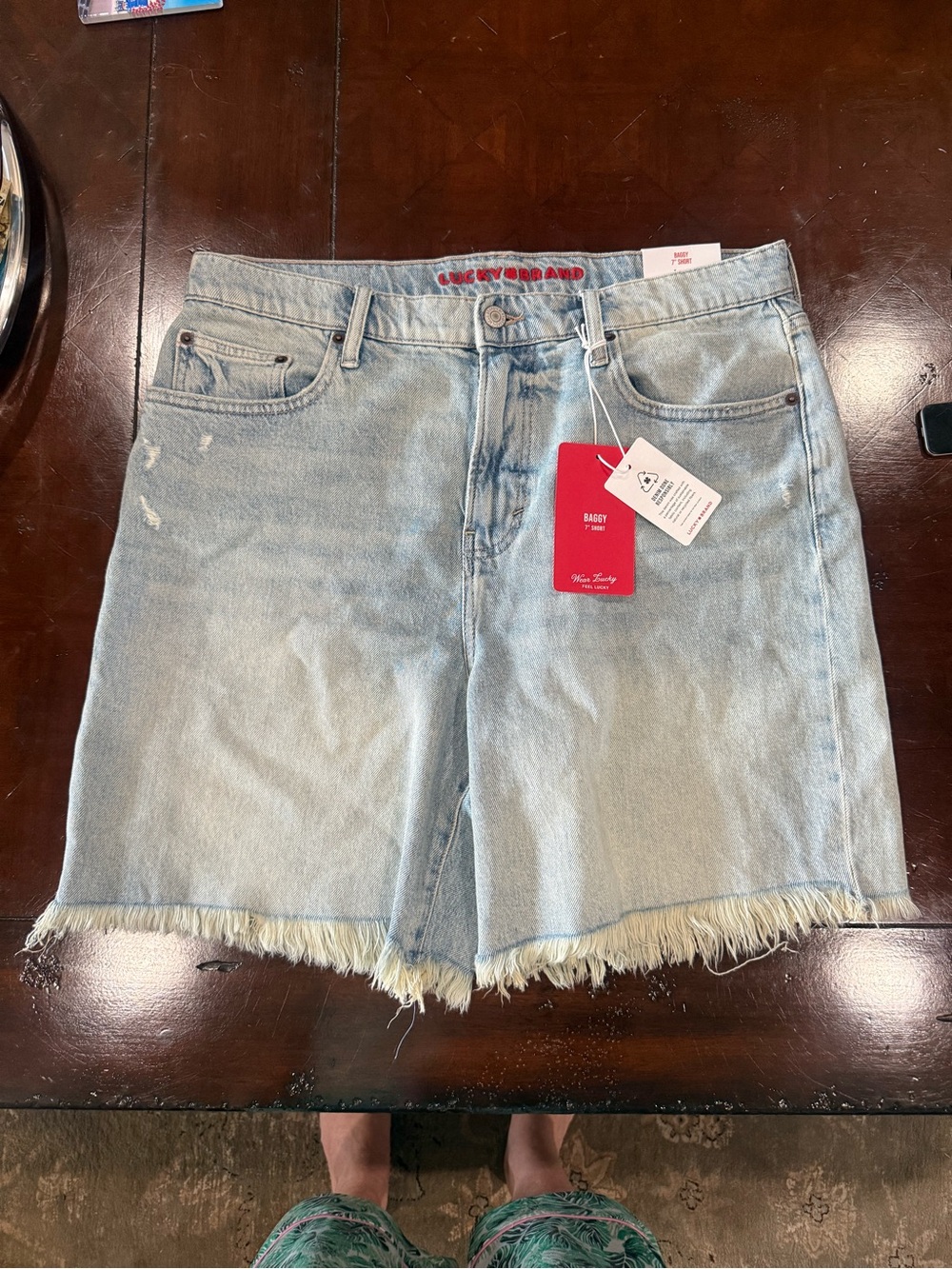 Lucky Brand Light Blue White Washed Vintage Frayed Hem Denim Shorts Size 12 / 31